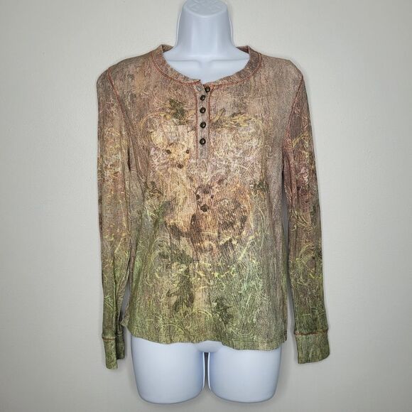 Grunge fairy green brown woodsy Henley long sleeve goblincore top size Medium - Picture 1 of 6